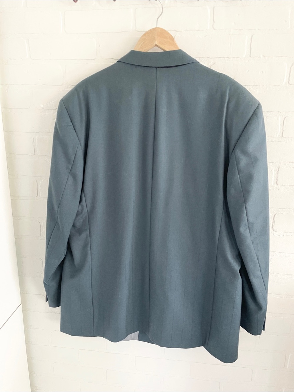 Vintage Power Blazer Virgin Wool Striped Oversized Teal A. Gold & Sons Sz 52L - Picture 10 of 16